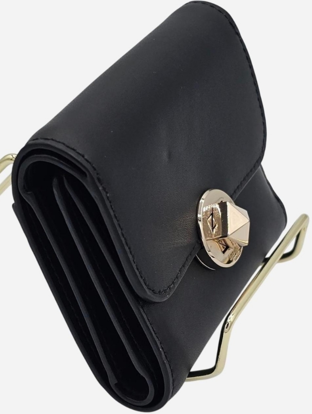KATE SPADE  Black Leather Small Compact Tri-fold Wallet with Gold Twist Lock - Picture 4 of 8